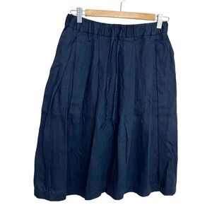 Muji 100% Linen Midi Skirt - Navy Blue - Size S